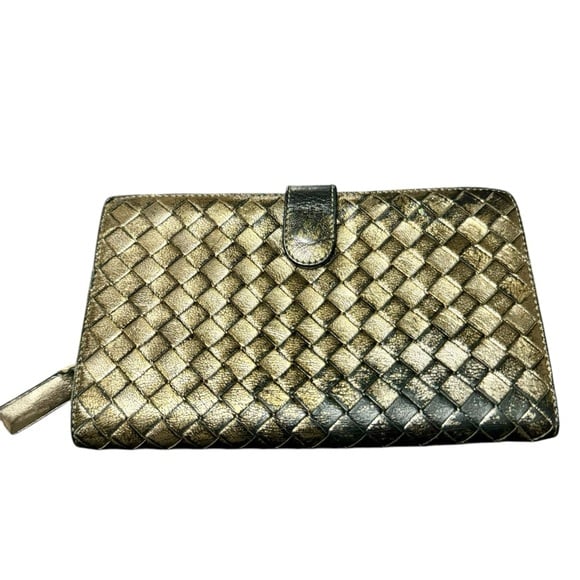 Authentic BOTTEGA VENETA Intrecciato Wallet Metallic Gold