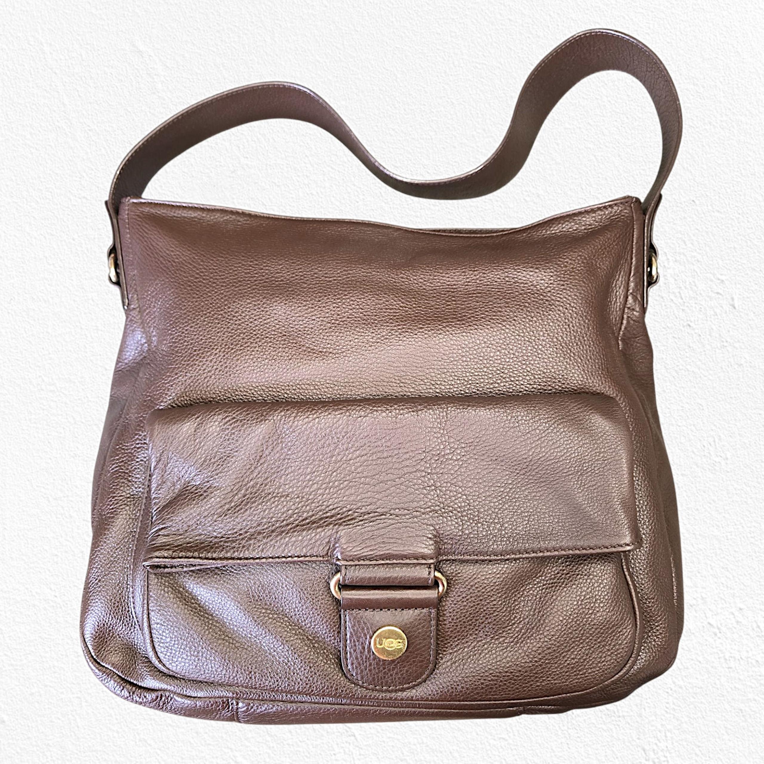 Vintage Y2K UGG Pebbled Leather Shoulder Bag Chocolate Brown Slouchy Tote