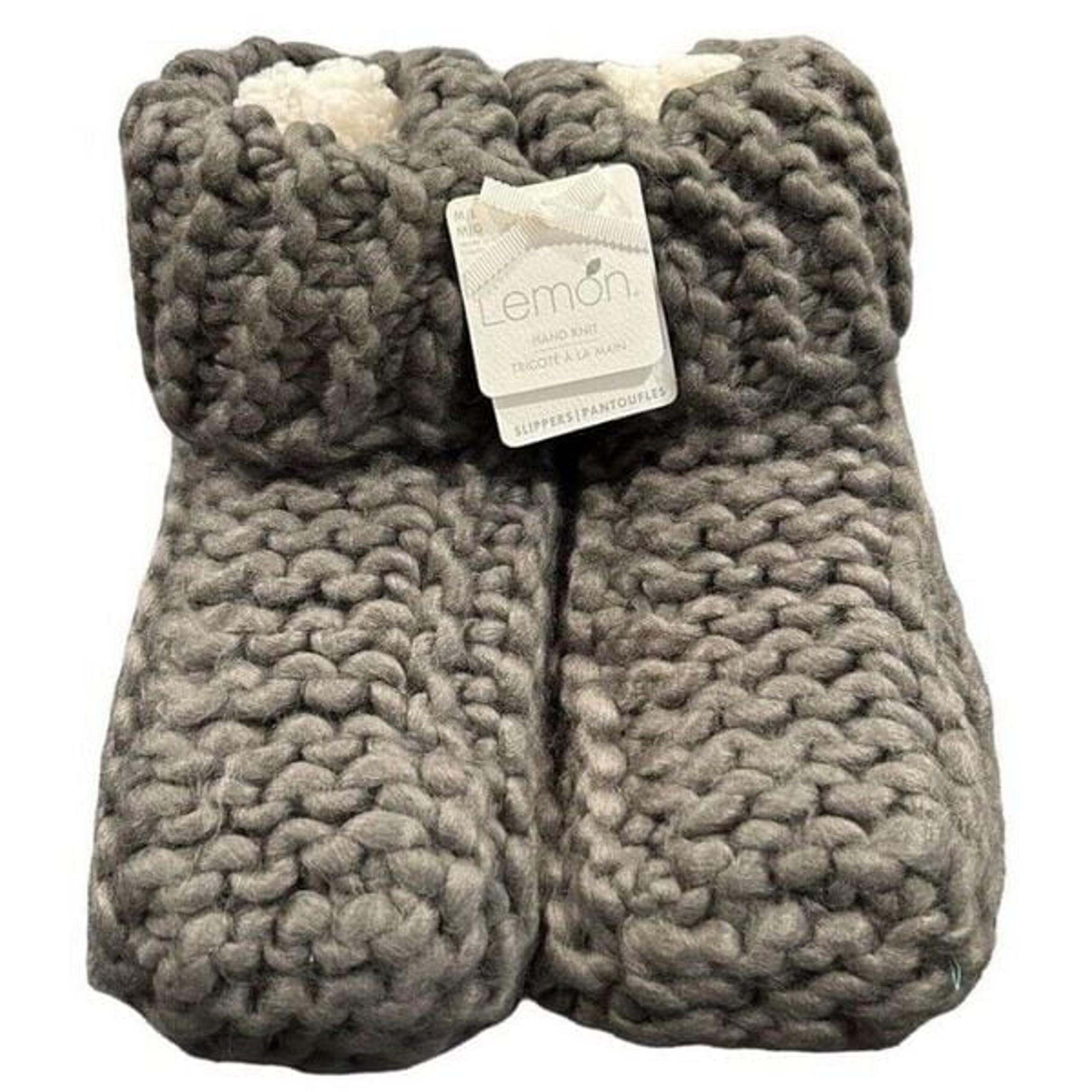 Anthropologie Lemon Slippers Womens M/L Size 8-10 Gray Hand Knit Cabin Cuffed