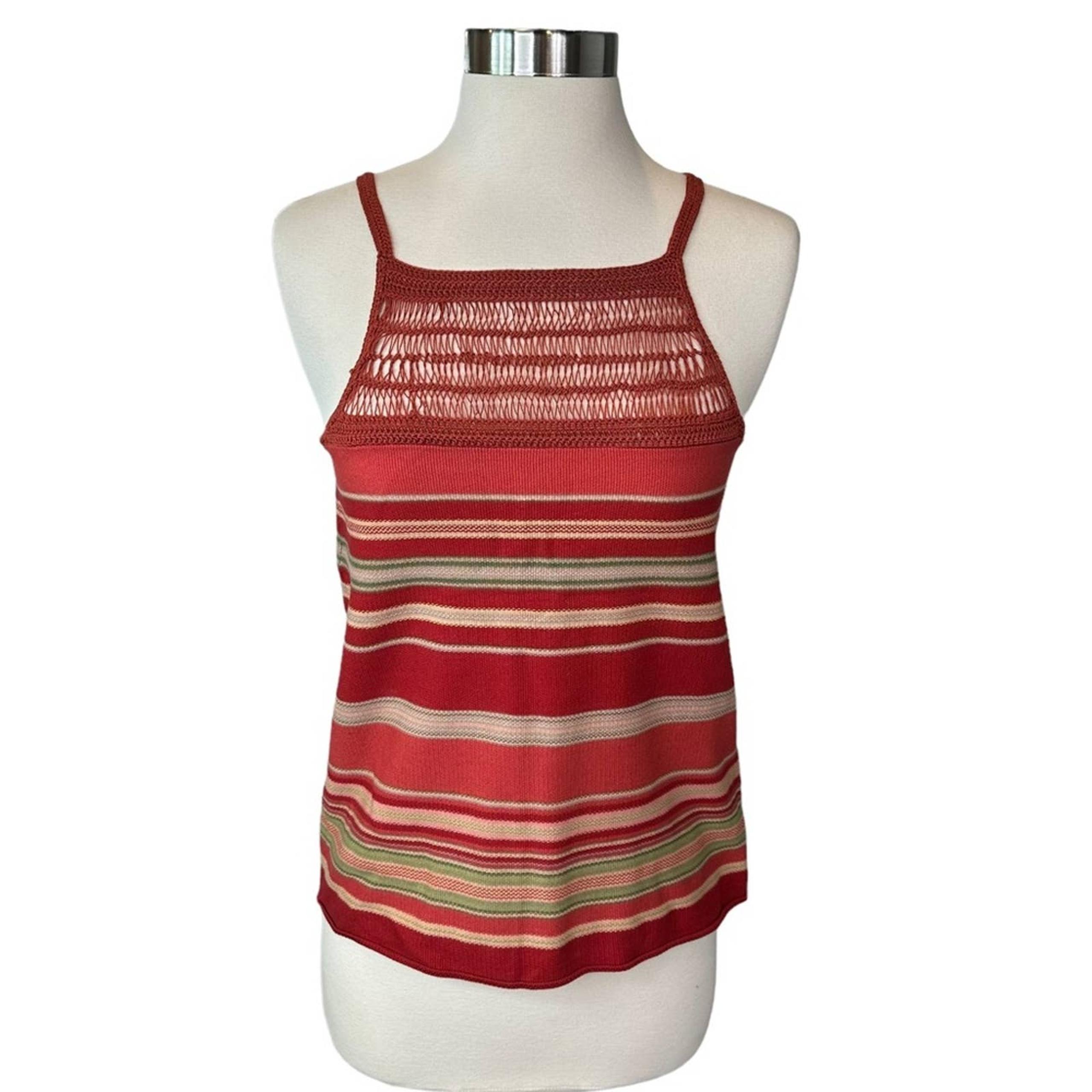 Ralph Lauren Tank Top Womens Crochet Stretch Striped 90s Y2K Boho Festival Small