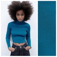 NWT. Zara Blue Cropped Mock Neck Sweater. Size M.