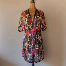 Vintage CACHET Robe Size M Womens Floral Sheer Summer Lightweight Colorful