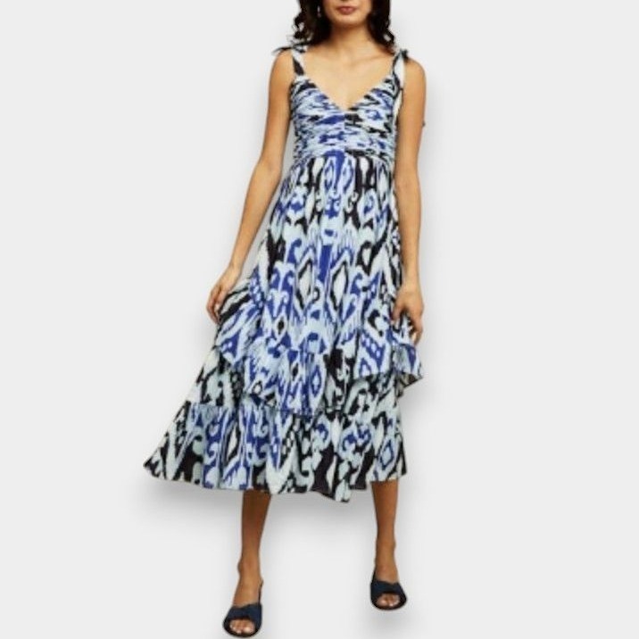 Love the Label Anthropology Phoenix Midi Dress Ikat Tiered Flowy Boho Small NWT