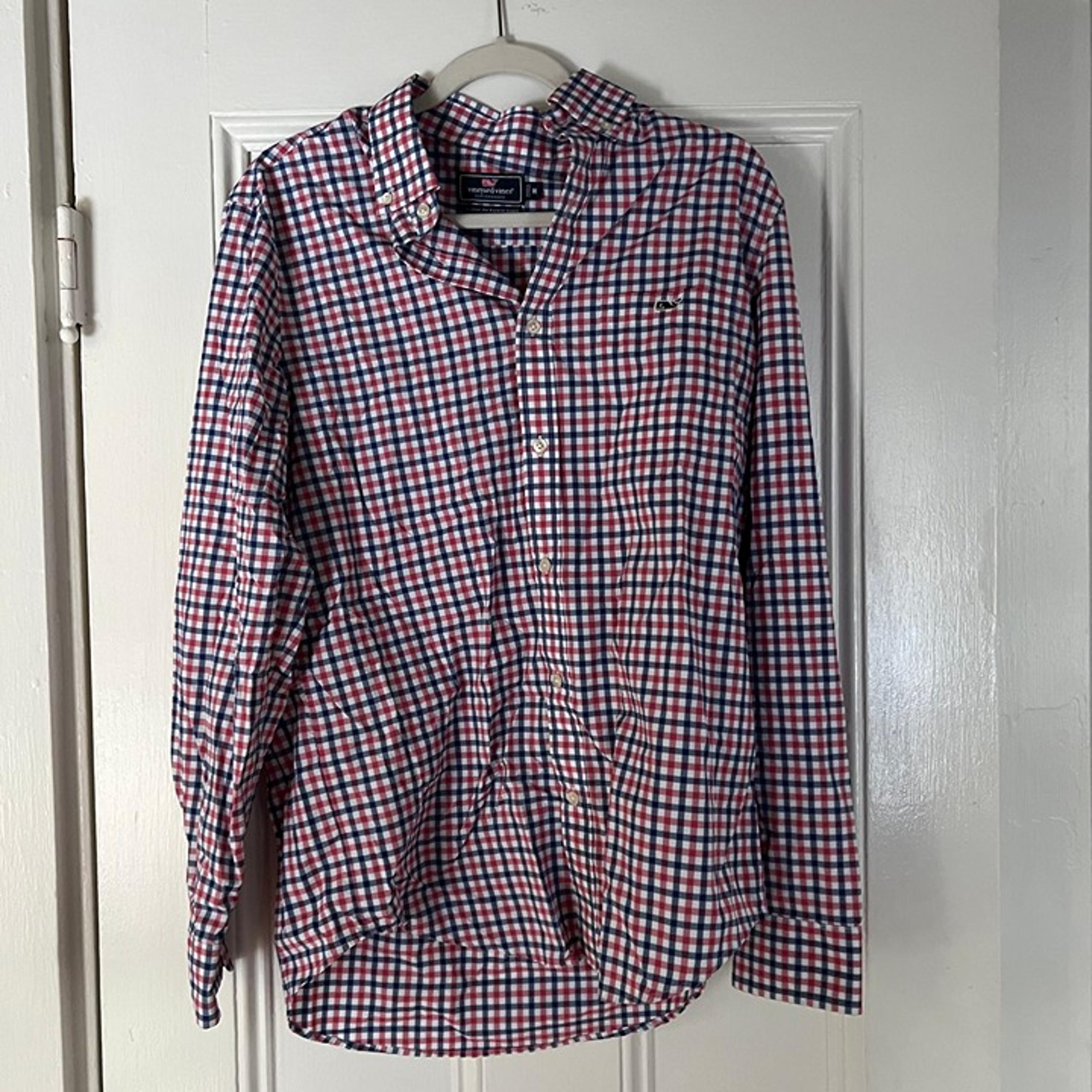 Vineyard Vines Men's Classic Fit Pink and Blue Gingham Performance Tucker Shirt