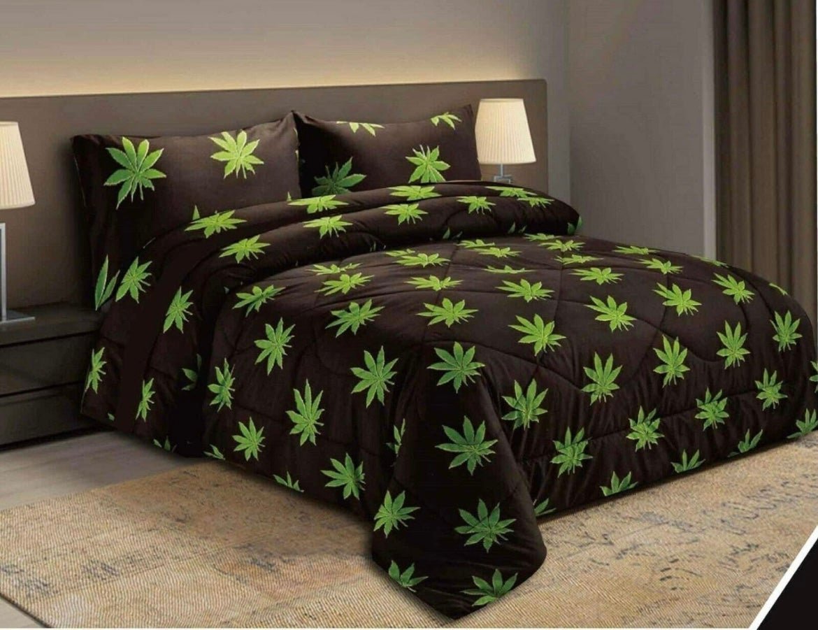 Pot Leaf Queen size 5 pc comforter set with sheets set