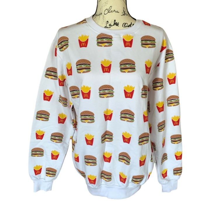 McDonald's Big Mac French Frites All-Over Print White Sweatshirt Sz M Unixes NWT