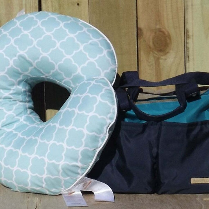 Baby Boppy Pillow Stripe Blue Large & Fisher Price Diaper Bag Set Unisex