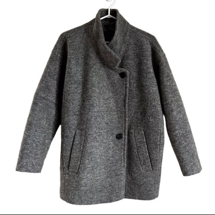 All Saints Light Grey Fleece Oversized Wool coat
