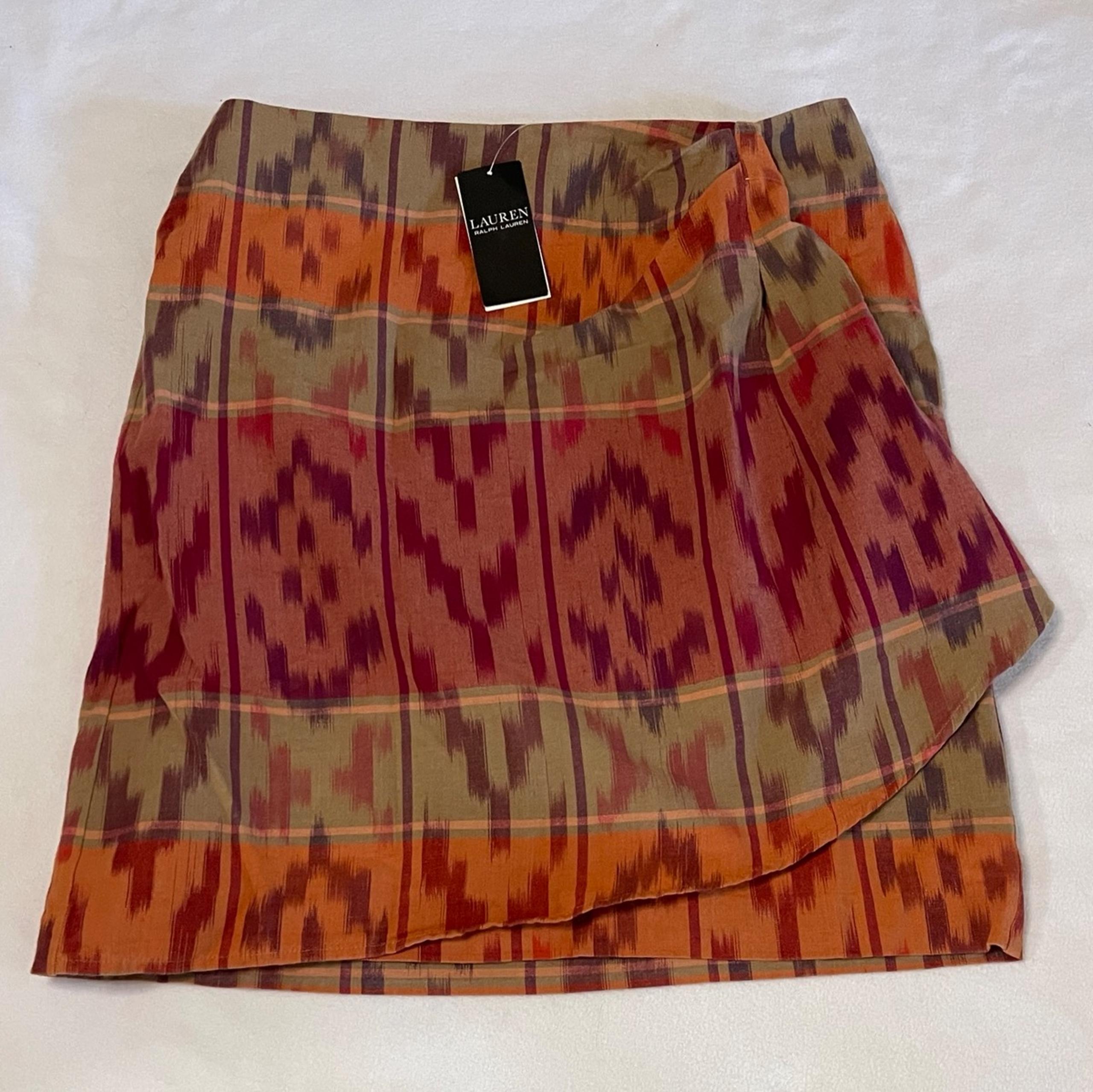 Lauren Ralph Lauren NWT Women's A-Line Geo-Motif Cotton-Linen Wrap Skirt Size 8
