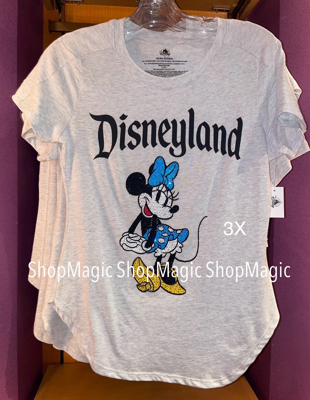 Disney Disneyland Classic Minnie Mouse Rhinestones White Step Hem T-Shirt 3X