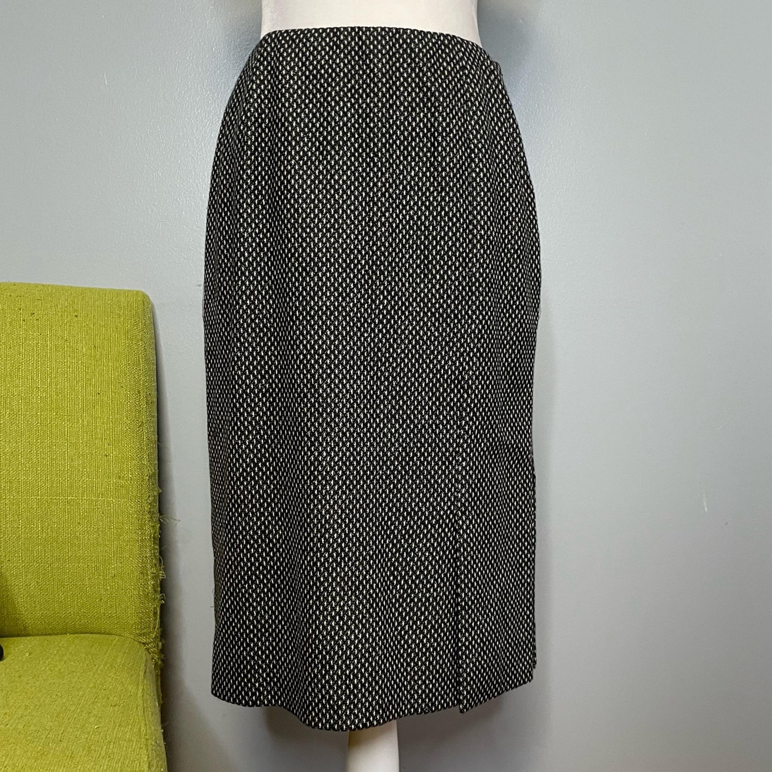 Carlisle Black White Straight Pencil Skirt 4 Wool Angora Cashmere