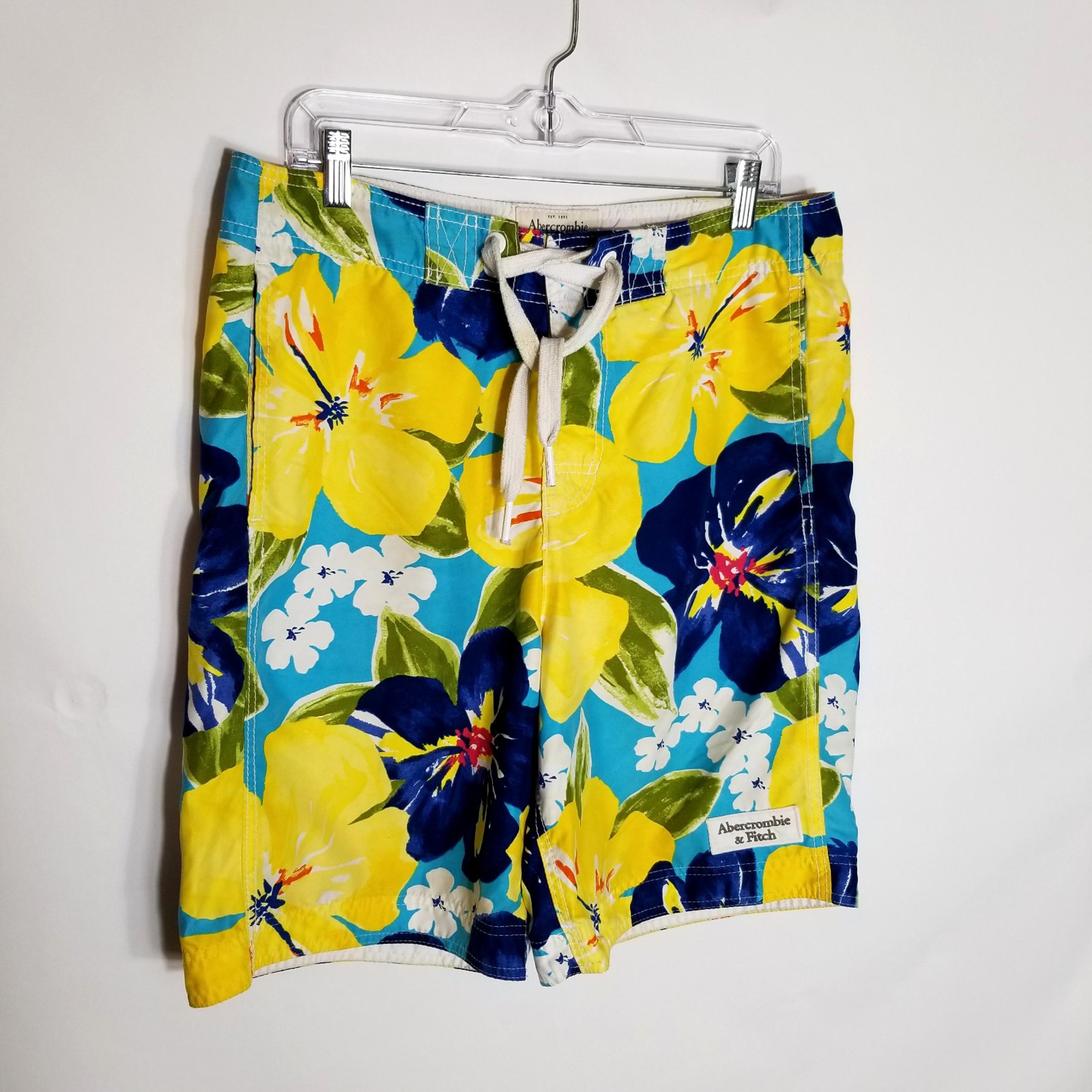 Abercrombie & Fitch Hawaiian Board Shorts Men's Size Medium Yellow Blue 34x9