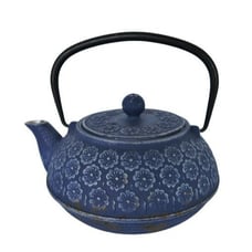 Tetsubin cast iron purple floral teapot w/ handle, lid, stainless steel strainer