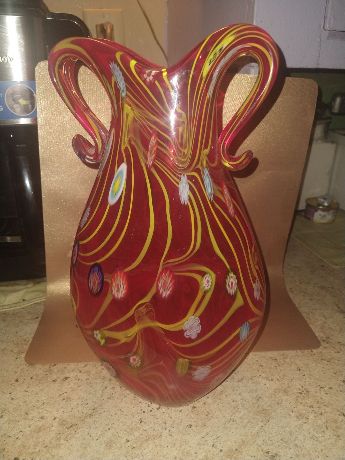 Vintage Murano Millefiori Feather Vase
