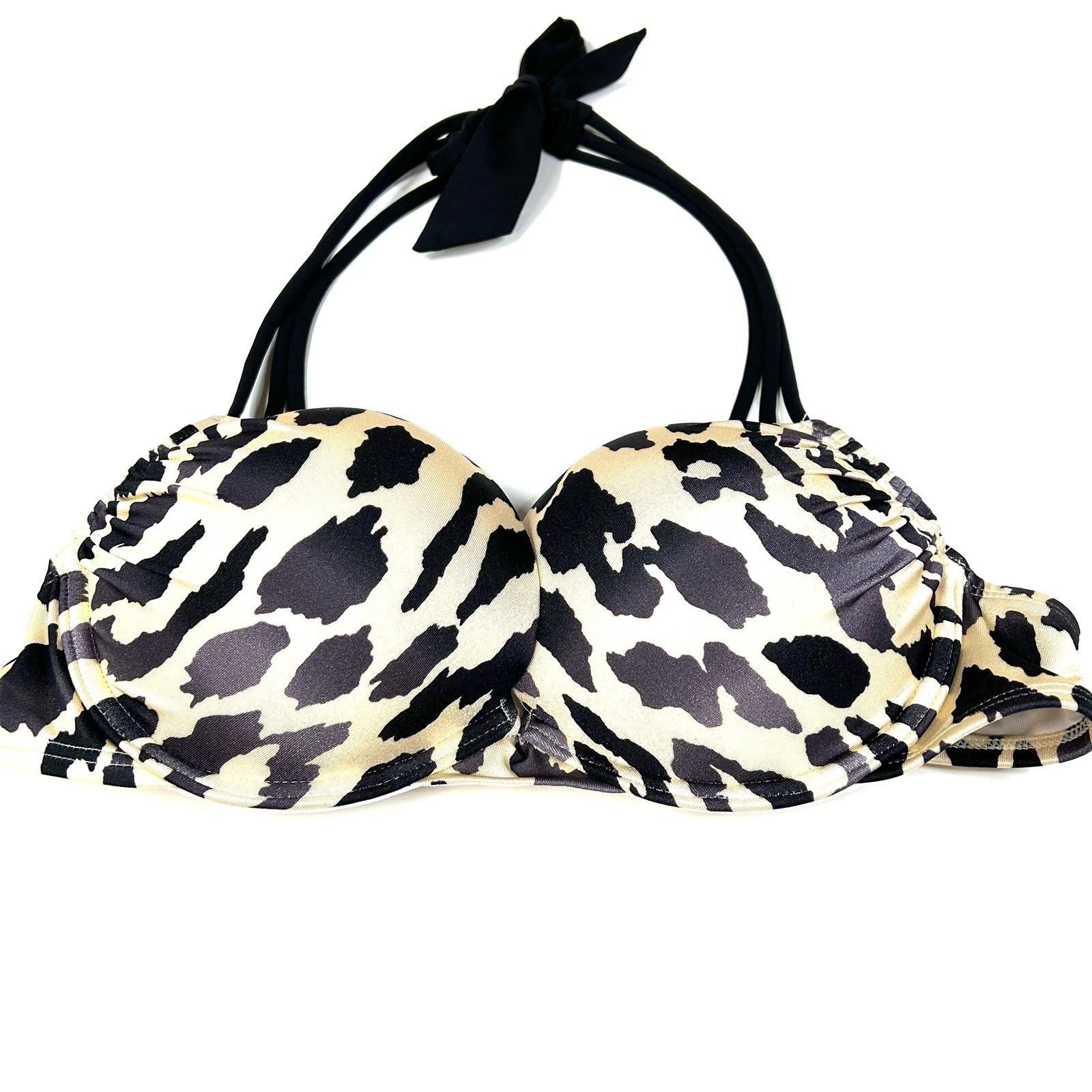 Y2K Victorias Secret 36A Bombshell Bikini Top Leopard Black Beige 36V #2874