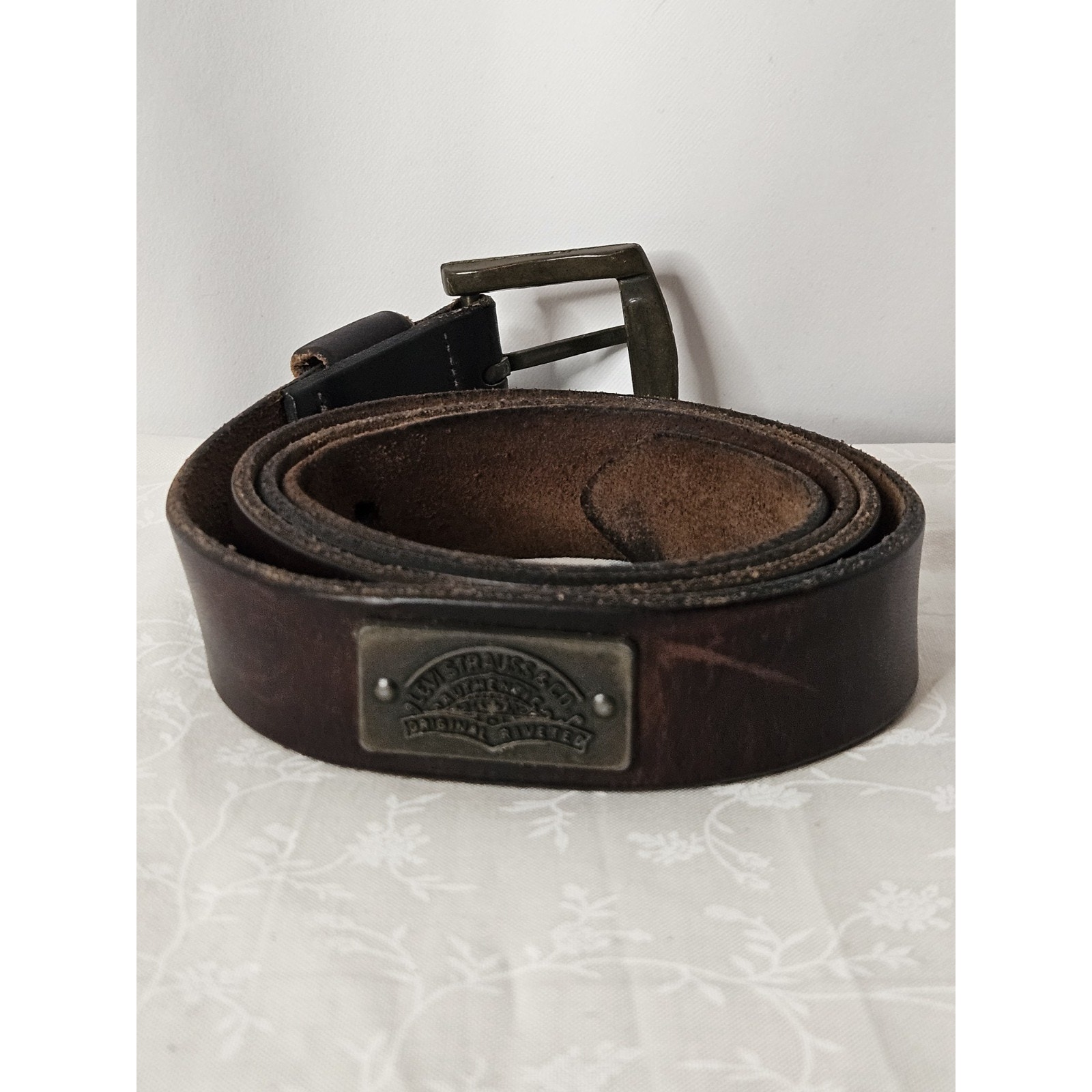 Vintage Levi Strauss & Co Genuine Leather Belt Men 36 Dark Brown Original Revite