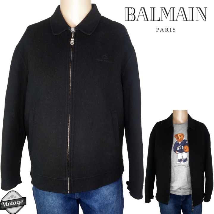 Vintage 90s Balmain Zip Up Wool Jacket
