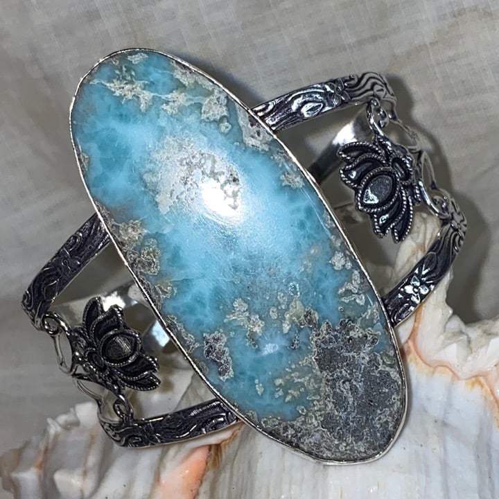 Gorgeous HUGE Caribbean Larimar handcrafted cuff