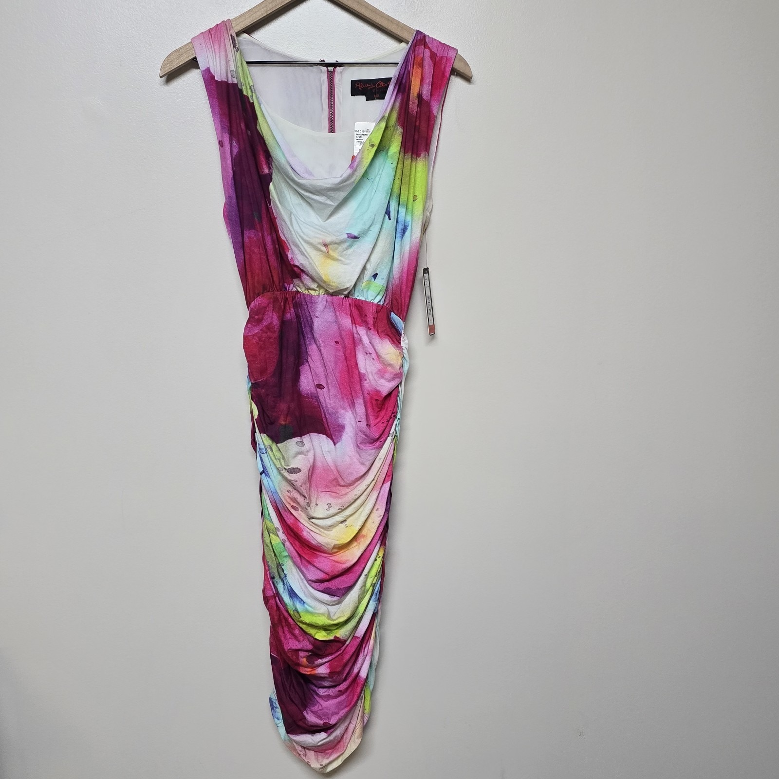 Alice + Olivia Jungle Floral Ruched Bodycon Dress XS Multicolor Sleeveless NWT