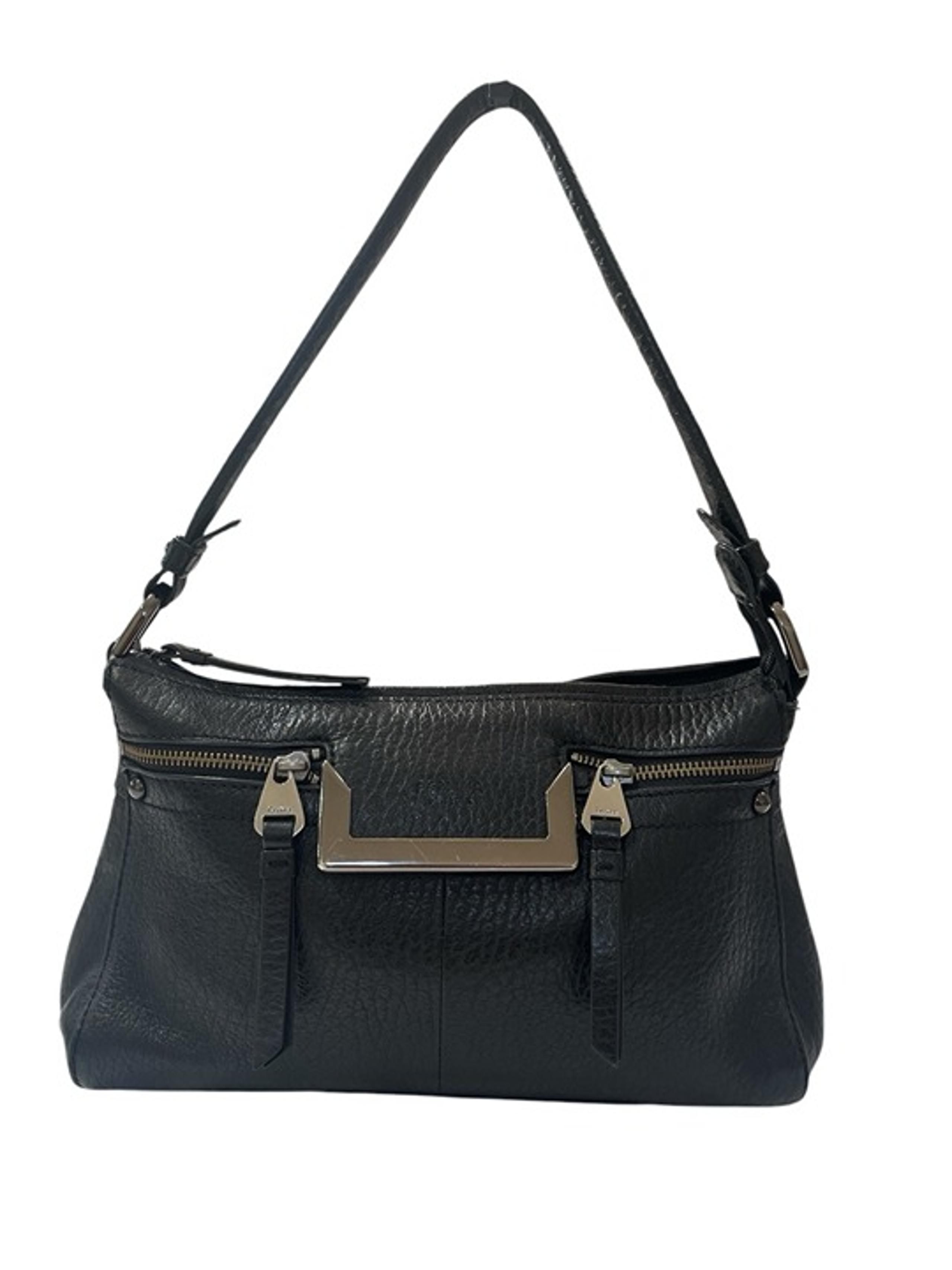Perlina black leather shoulder bag