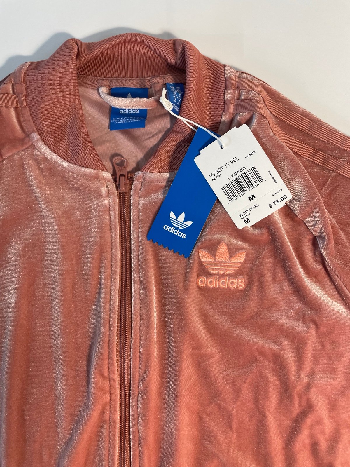 Adidas Originals Women’s pink velvet track top size Medium New with tags