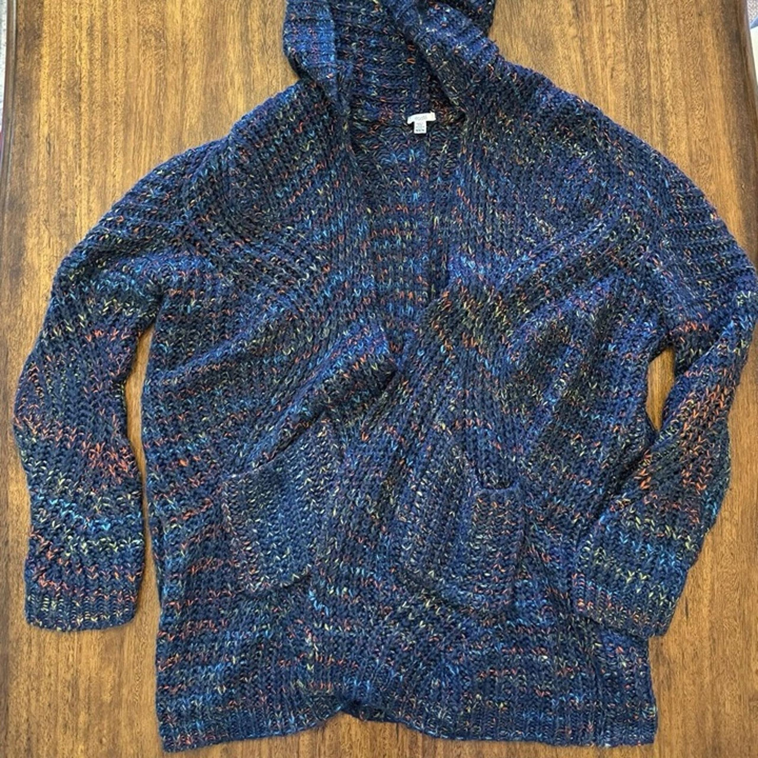 Ecoté Rare Unique rainbow hooded cardigan sweater warm beautiful chunky-knit