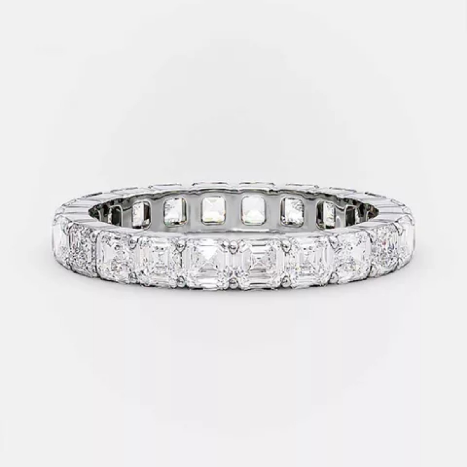 14K Solid Gold 3mm Asscher Cut Moissanite Eternity Band