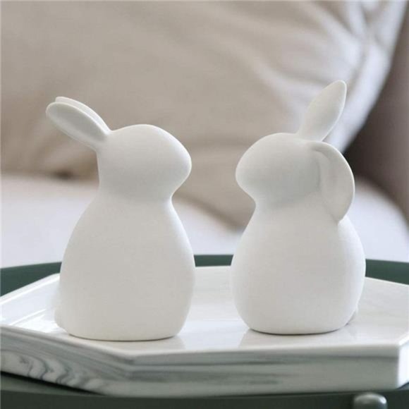 2Pcs Rabbit Ornament Ceramic Craft Easter Rabbit Figurines Statue