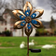 Kinetic Wind Spinners Outdoor Metal Stake Solar Garden Decor
