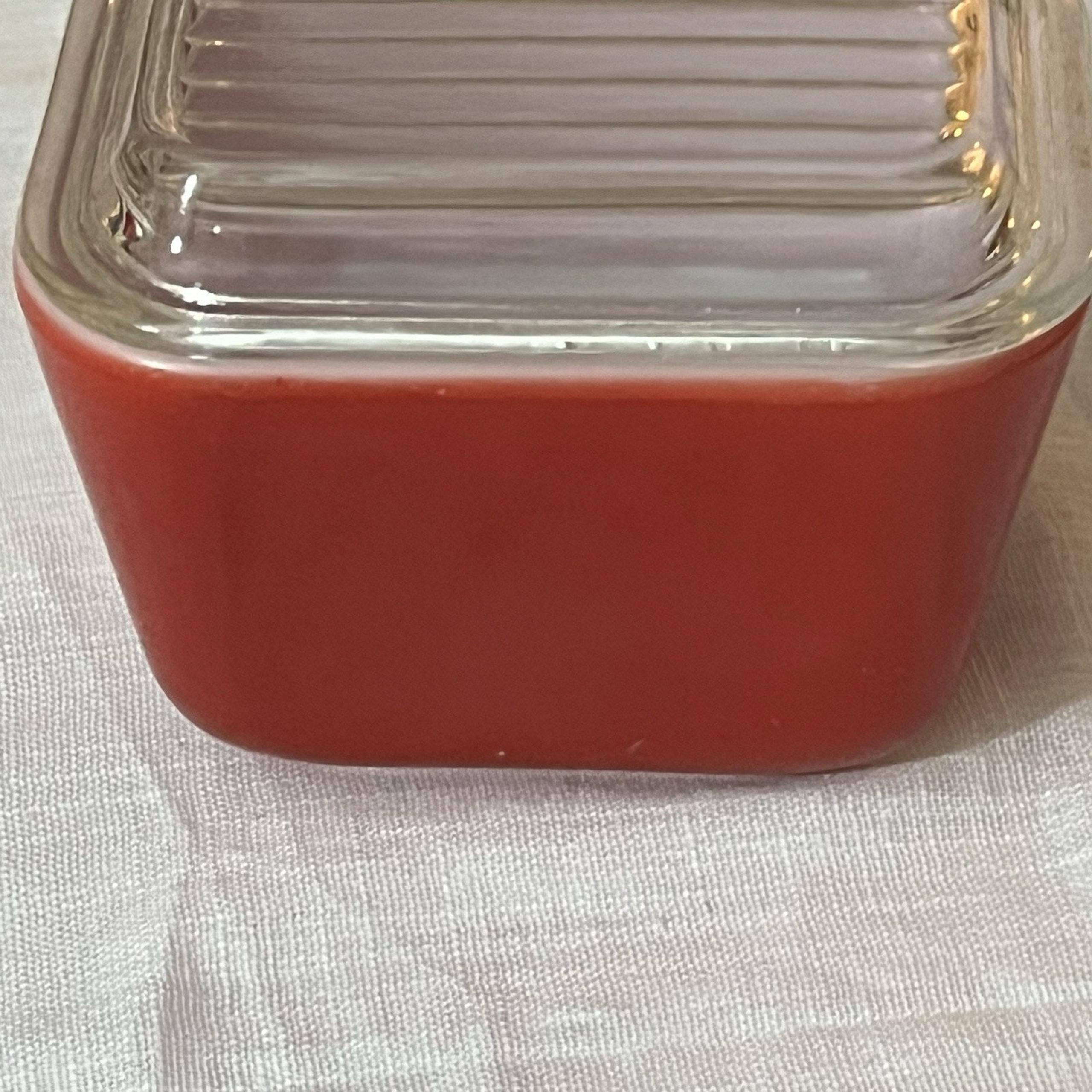 Vintage Pyrex Red Glass Refrigerator Dish Container W/ Lid No Chips