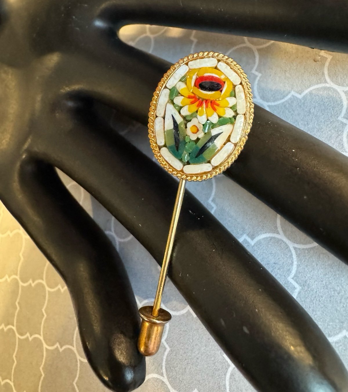 Vintage Micro Mosaic Stick Pin, Micro Mosaic Lapel Pin Scarf Pin, Stick Pin
