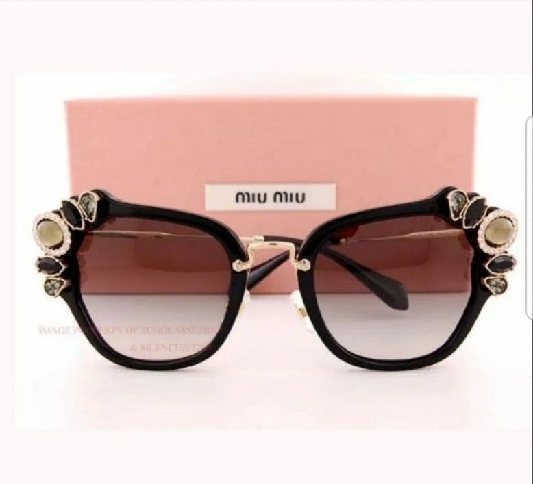 MIU MIU CAT EYE JEWELED SUNGLASSES Black
