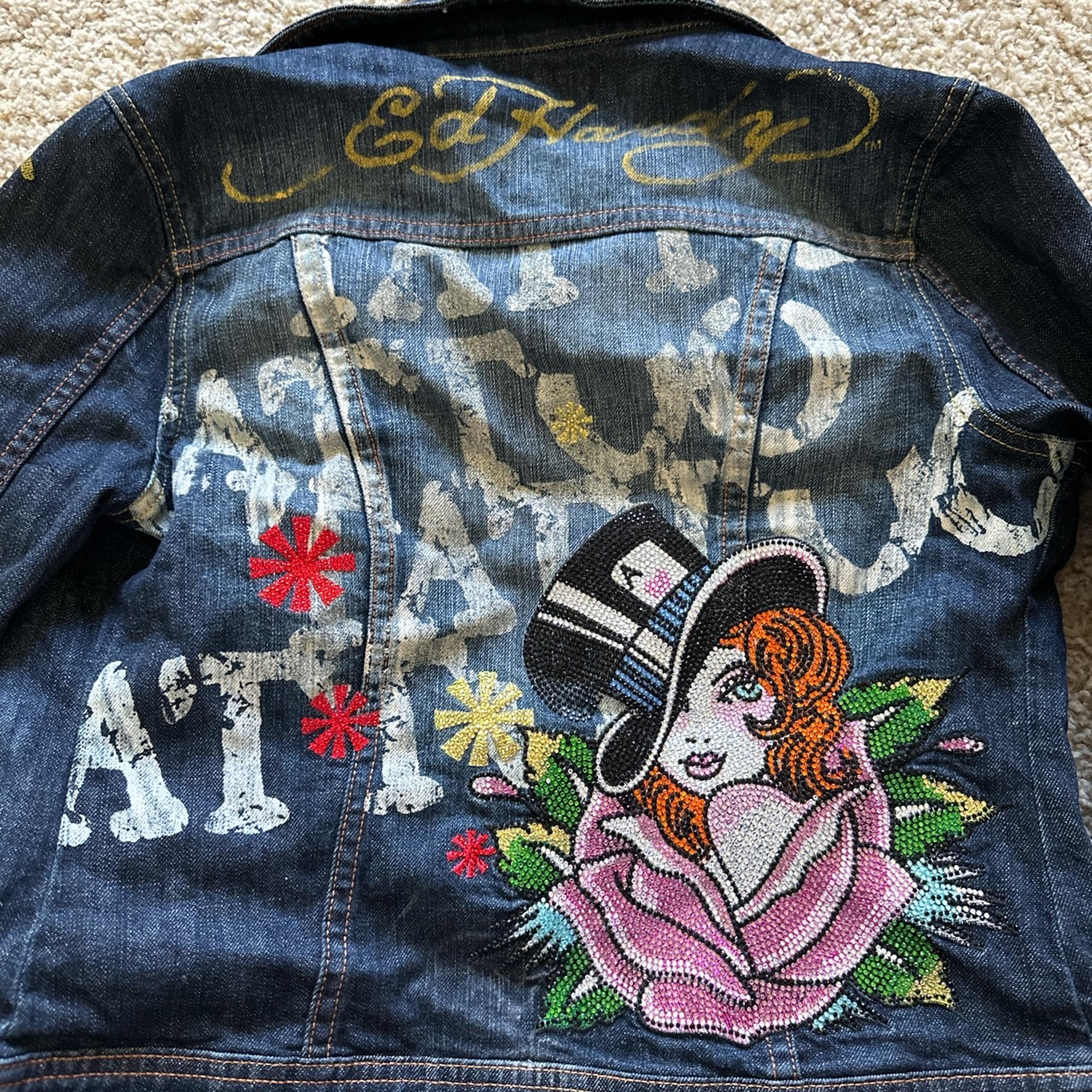 Vintage rare Ed Hardy Jeweled Jean Jacket Small y2k