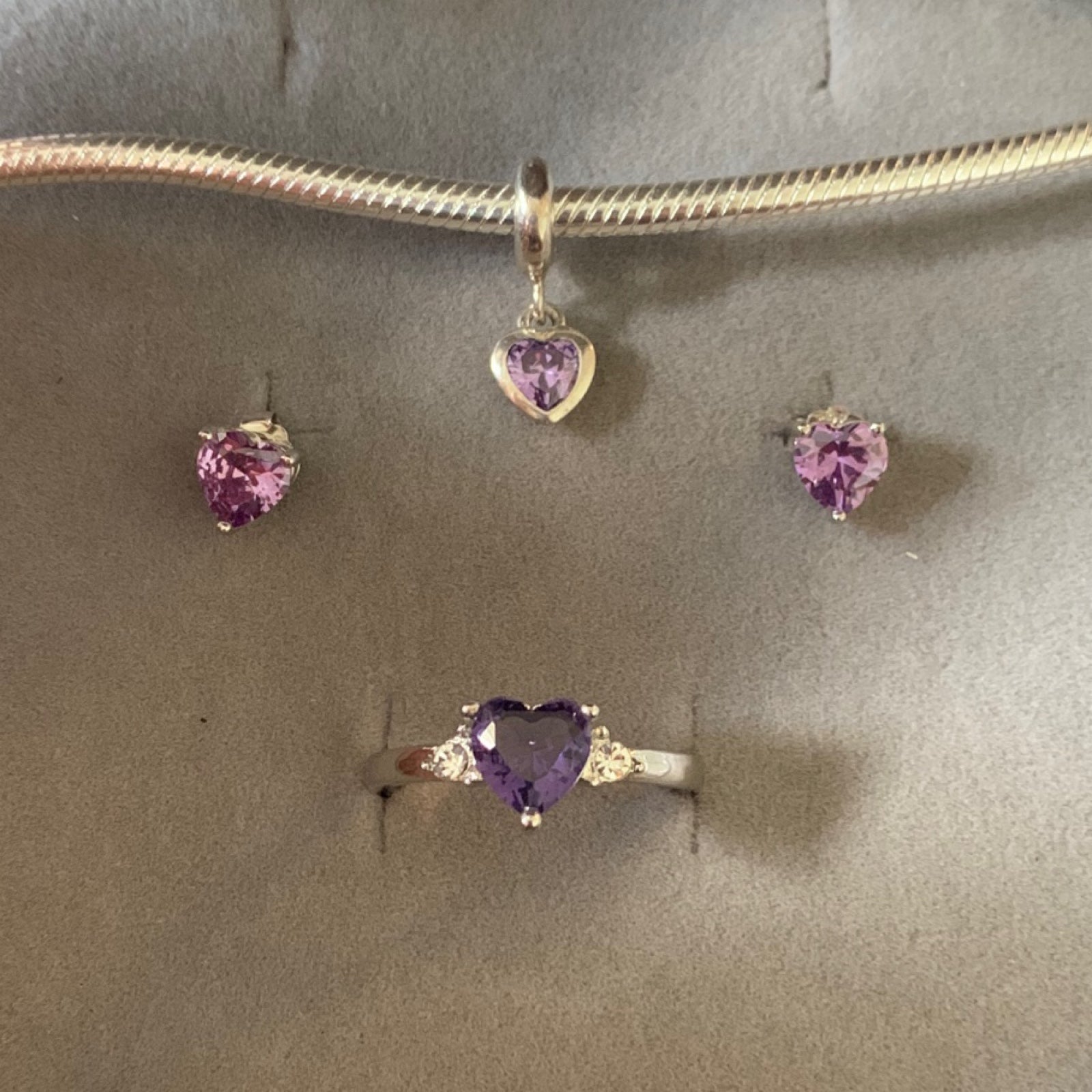S925 Heart Purple Amethyst jewelry set