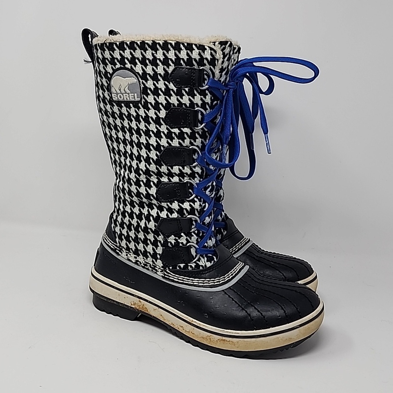 Sorel Tivoli Tall Houndstooth Shearling Snow Boots Size 6