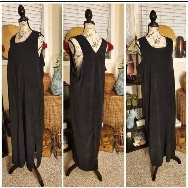 Vintage Gotham Square Black Casual Faux Suede Maxi Dress.