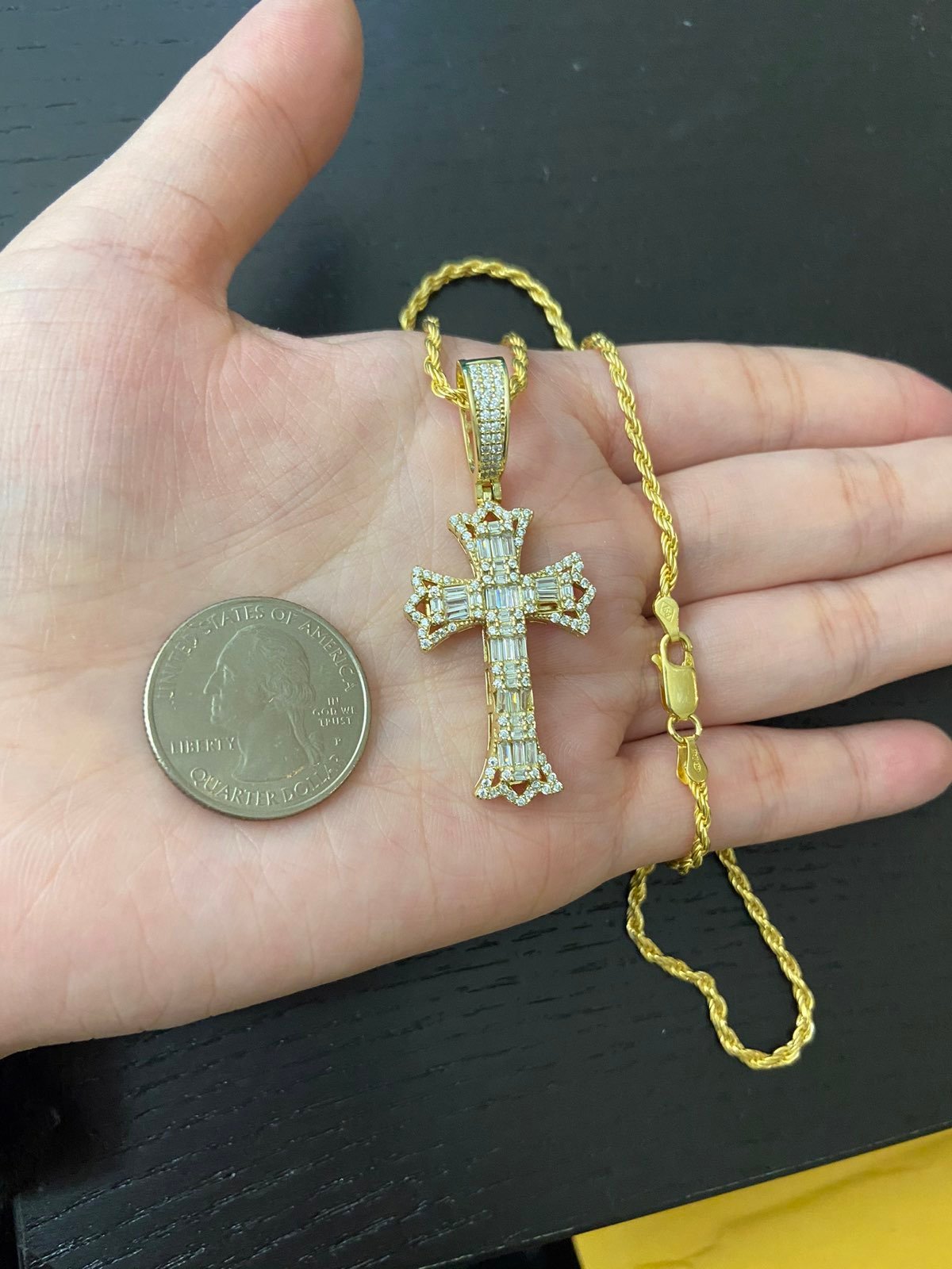 14k gold sterling diamond cross necklace