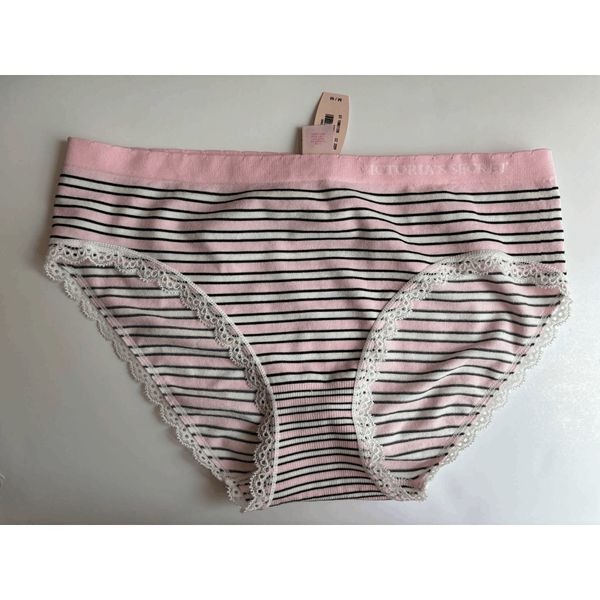 Victorias Secret Vintage Hiphugger Panty Seamless Lace Pink Black Striped Size M
