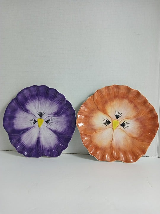 Jay Willfred Orange and Purple Pansy Flower Plates Andrea by Sadek