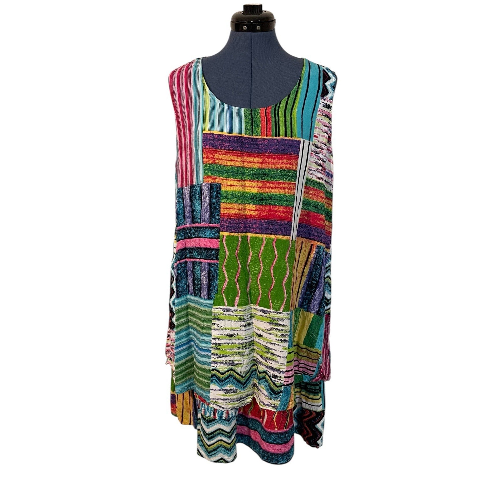 Parsley & Sage Patchwork Sleeveless Tiered Dress Pockets Artsy Boho Lagenlook XL