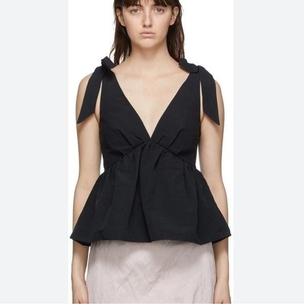 Brock Collection Black Ribes Peplum Tank Top | Size 8