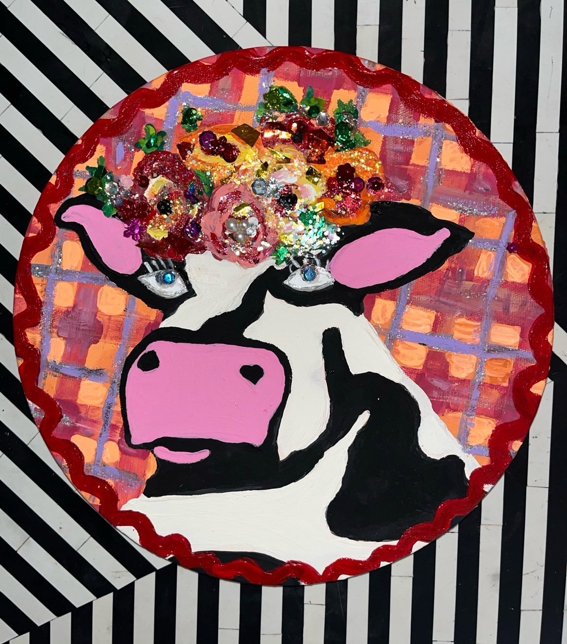 Mackenzie-Childs Inspired “Frida-Cowlo” Acrylic Painting w/ Embellishments