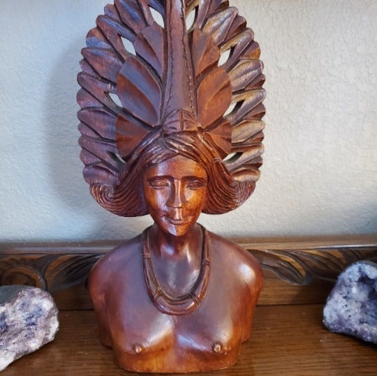 Vintage Polynesian Hand Carved Wood Bust