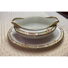 Vintage 1930 Homer Laughlin Empress Rose Double Handled Sauceboat Gravy Newell