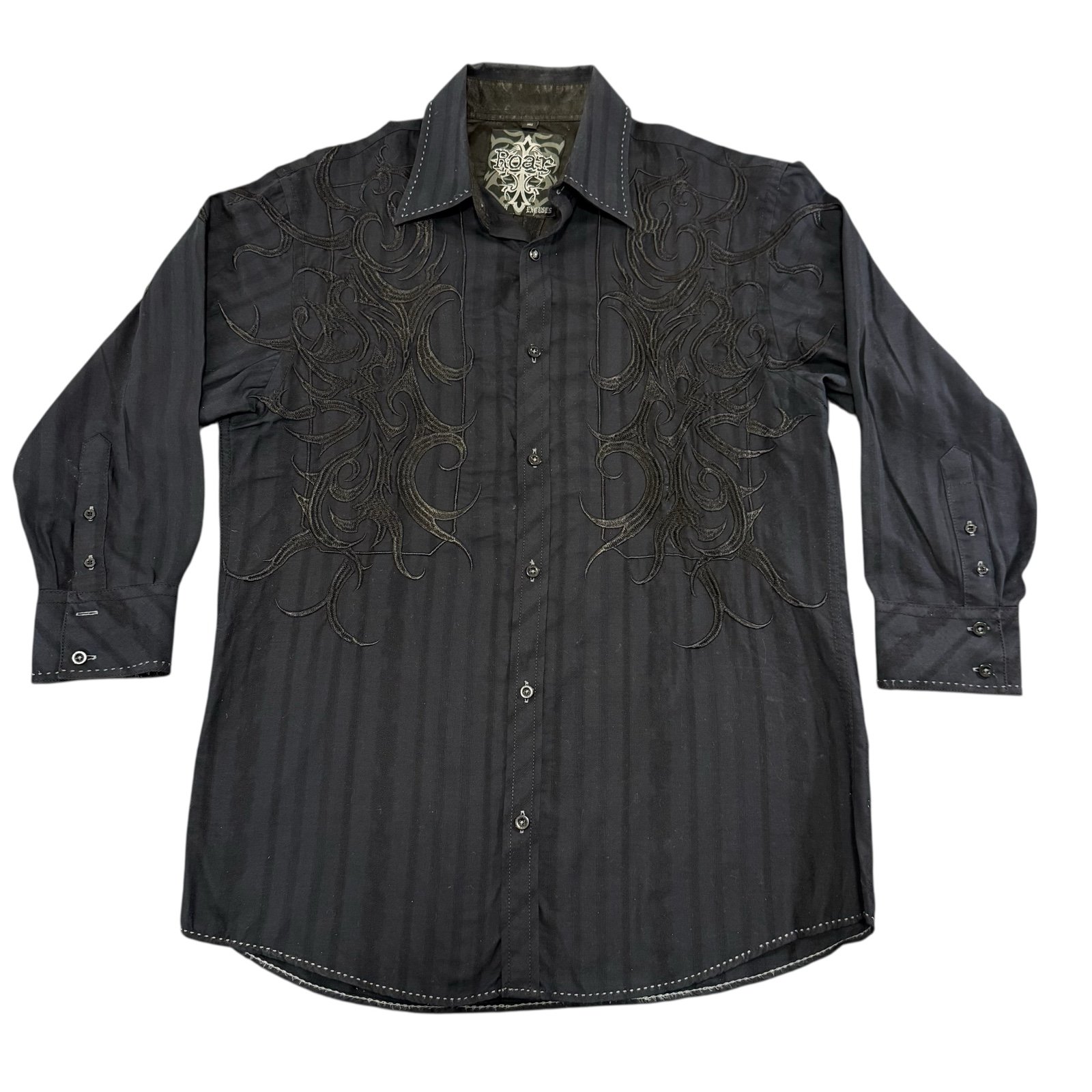 Roar Embroidered Button Shirt Black Men’s Size Large Western Cowboy