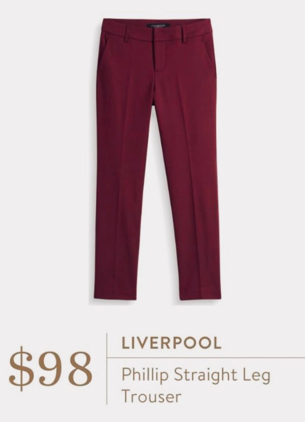 NWT Liverpool Jeans Company Phillip Straight Leg Trousers
