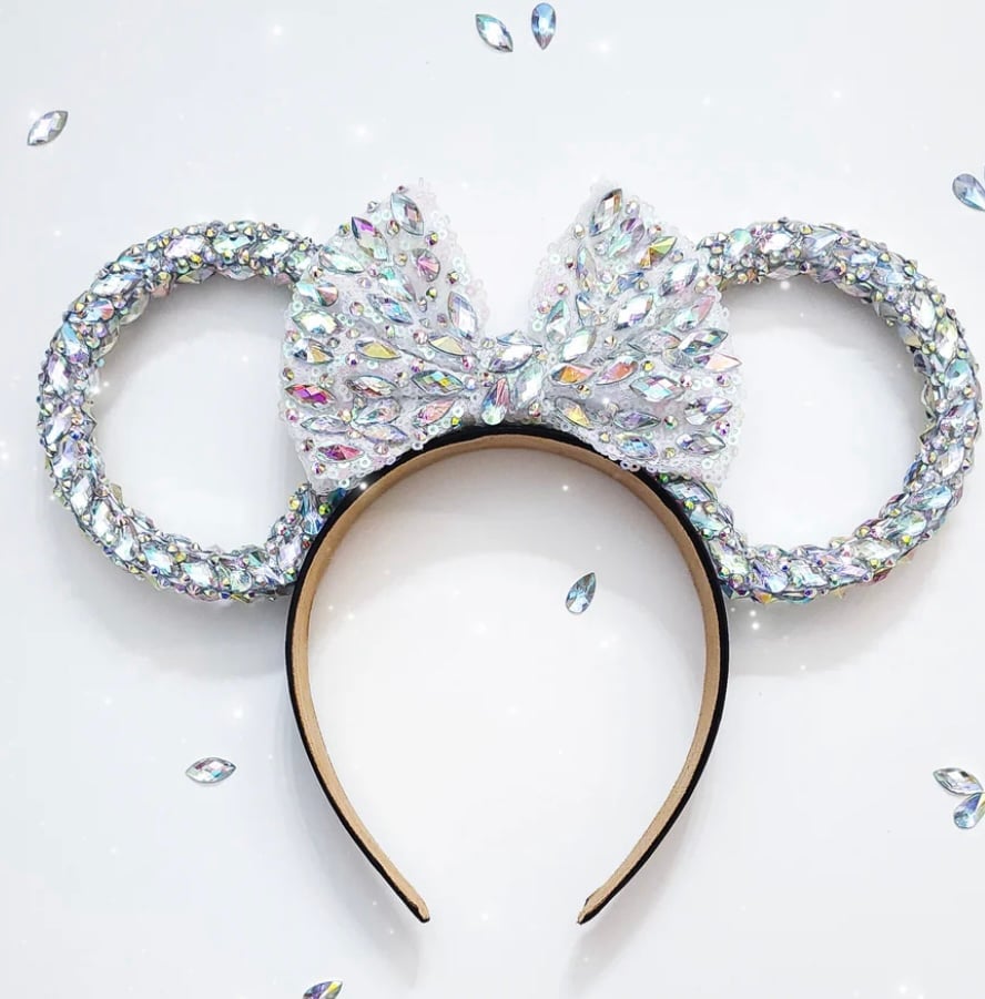 Crystal Mickey Mouse ears with matching crystal bow