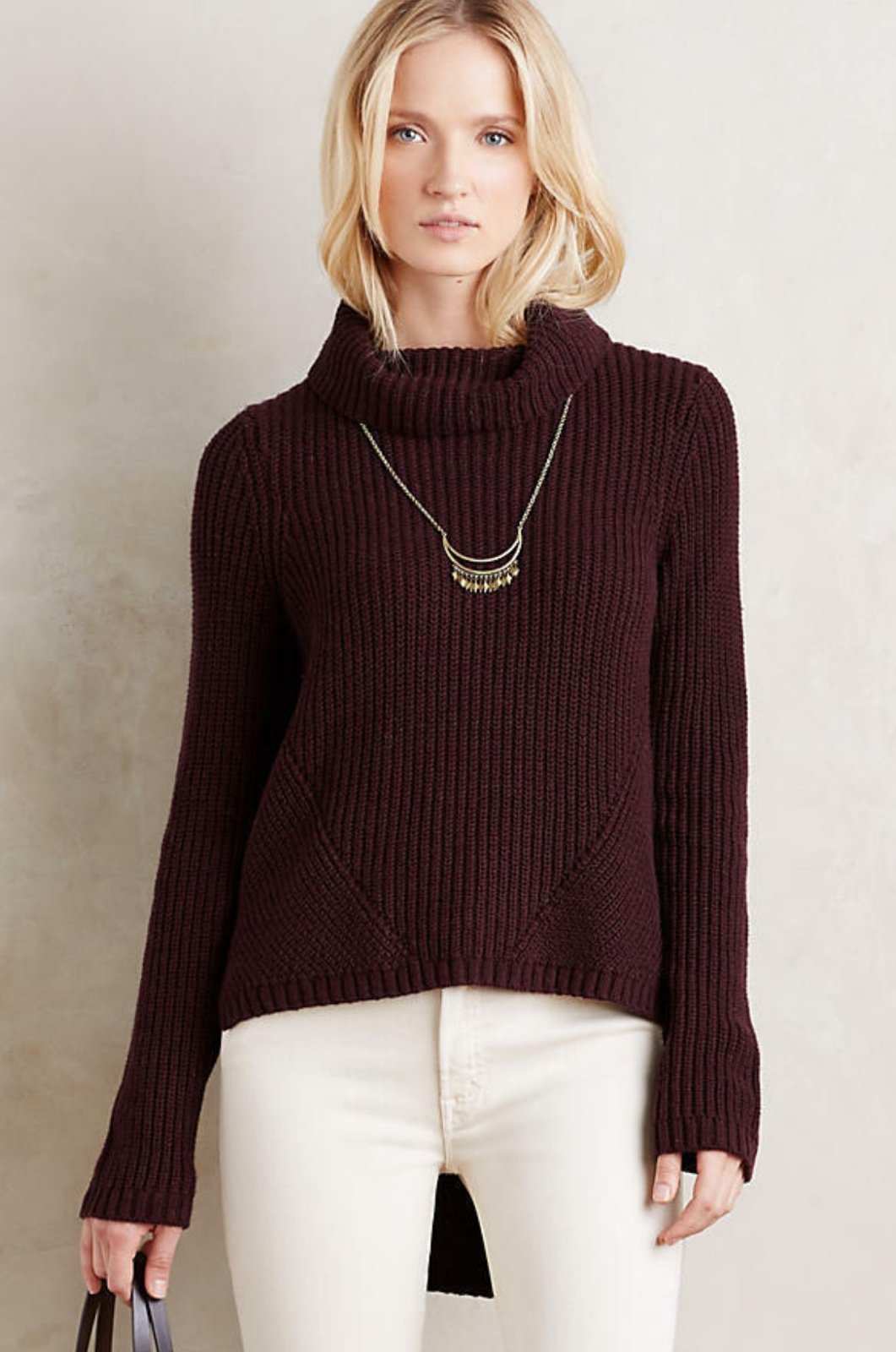 Anthropologie MOTH WOOL Blend HighLow Turtleneck Sweater Chunky ThickKnit MEDIUM
