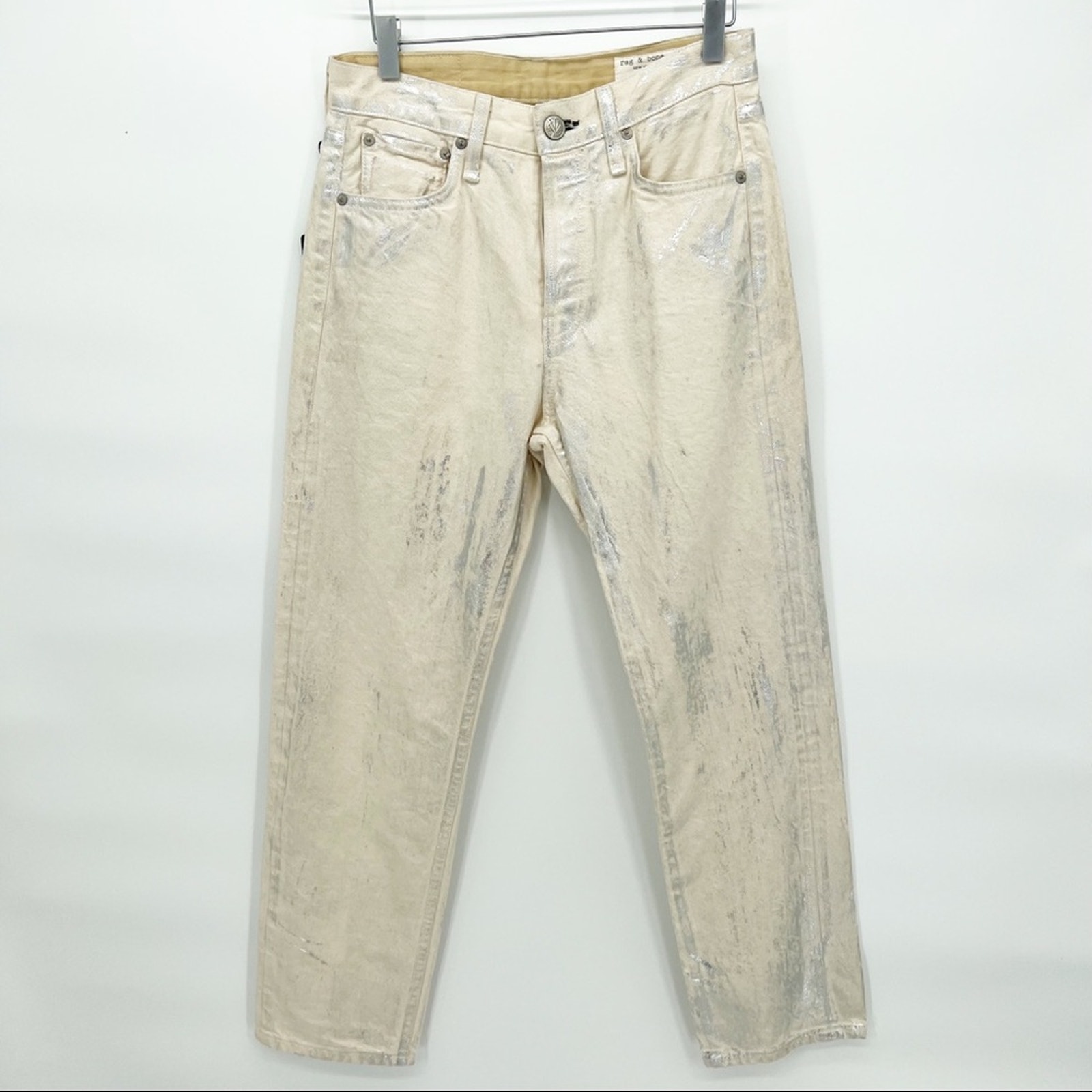 NWT Rag & Bone Maya High Rise Slim Metallic Coated Jeans 26 Moonshine Wash
