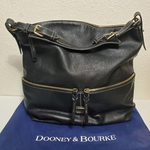 XL Dooney & Bourke Black Pebble Grain Leather Zip Sac Handbag